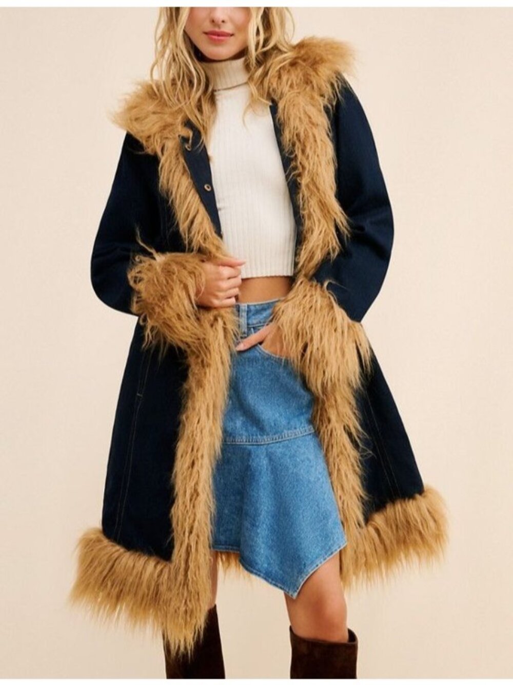 Tyler McGillivary Brandy Denim Longline Jacket Retro Hippie Penny Lane Womens S